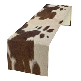 Yearn Jear Cow Print Table Runner, Brown Cowhide Western Style Runner Country Farmhouse Cottage Patten Decoration for Home Kitchen Dining,13x60 Inch