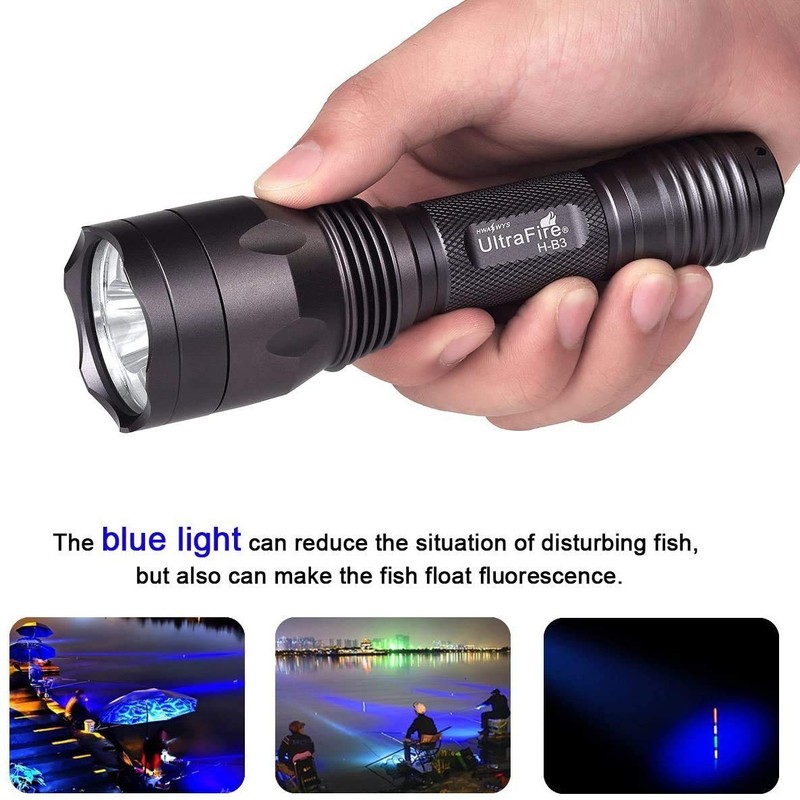 ULTRAFIRE Blue Light Flashlight Hunting Torch 256 Yard 470 nm