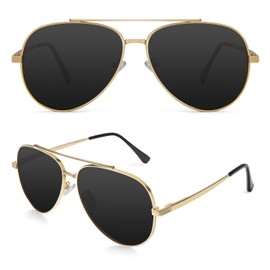 Aviator Sunglasses for Men and Women, Polarized Sun Glasses, Classic Pilot Sunglasses with Metal Frame and UV Protection (Gold/Grey)