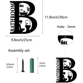 CREATCABIN Black Metal Wall Art Letter B Wall Decor Bathroom Sign Decorative Modern Plaques Silhouette Sculpture Hollow Out Wall Ornament Hanging Artwork for Home Farmhouse Hotel 11.8 x 9.8 Inch