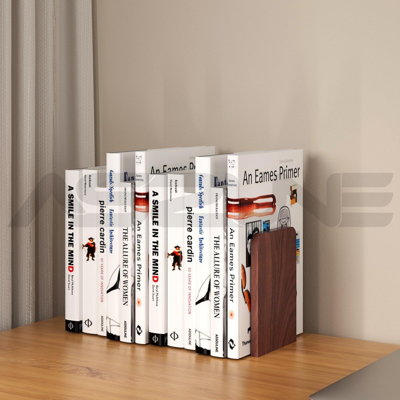 1Pair Book Ends for Heavy Books,Square Bookends Wood Book Ends