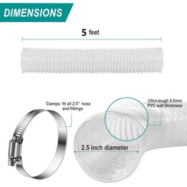 Roczential 2 1/2" x 5' PVC Dust Collection Hose, Flexible Heavy PVC Fume Collection Hose with Carbon Steel Wire Coil
