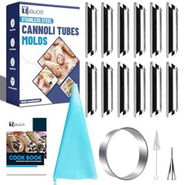 17pcs Cannoli Tubes Molds Kit, Non-stick Stainless Steel 12pcs Diagonal Tubular Shaped Cannoli Forms for Danish Pastry Lady Lock Form Cream Roll