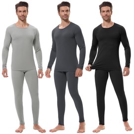 URATOT 3 Sets Men's Thermal Underwear Set Fleece Lined Long Johns Thermal Underwear Base Layer Set for Men Cold Winter