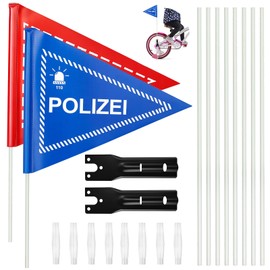2 x 180 cm Bicycle Flag, Fire Brigade and Police Bicycle Flag, Safety Flag for Children, Bicycle Pennant (Blue and Red)