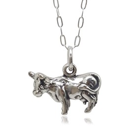 Sterling Silver Dairy Milking Cow 3D Charm Necklace, 18"