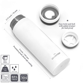 Grandties 20oz Lightweight Stainless Steel Vacuum Insulated Bottle with Strainer for Men & Women Supreme Double Walled Thermal Bottle Keeps Your Favorite Beverages Hot or Cold (Obsidian Black)