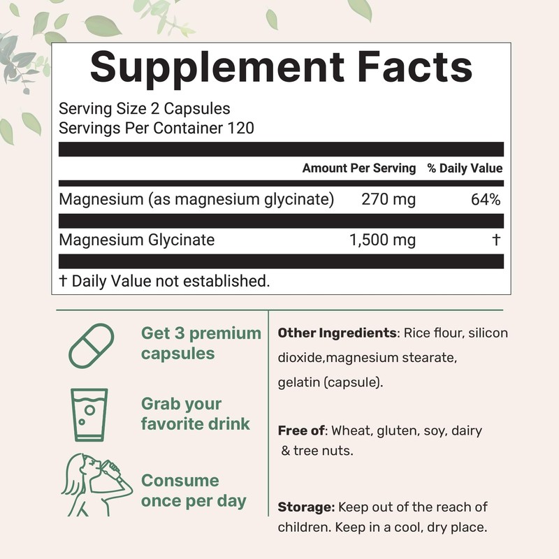 Triple Strength Magnesium Glycinate 1,500mg Per Serving, 240 Capsules |