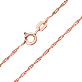 Thin Singapore Link Chain 1.5 mm 020 Gauge For Women Necklace Rose Gold Plated 925 Sterling Silver Made In Italy 16 Inch