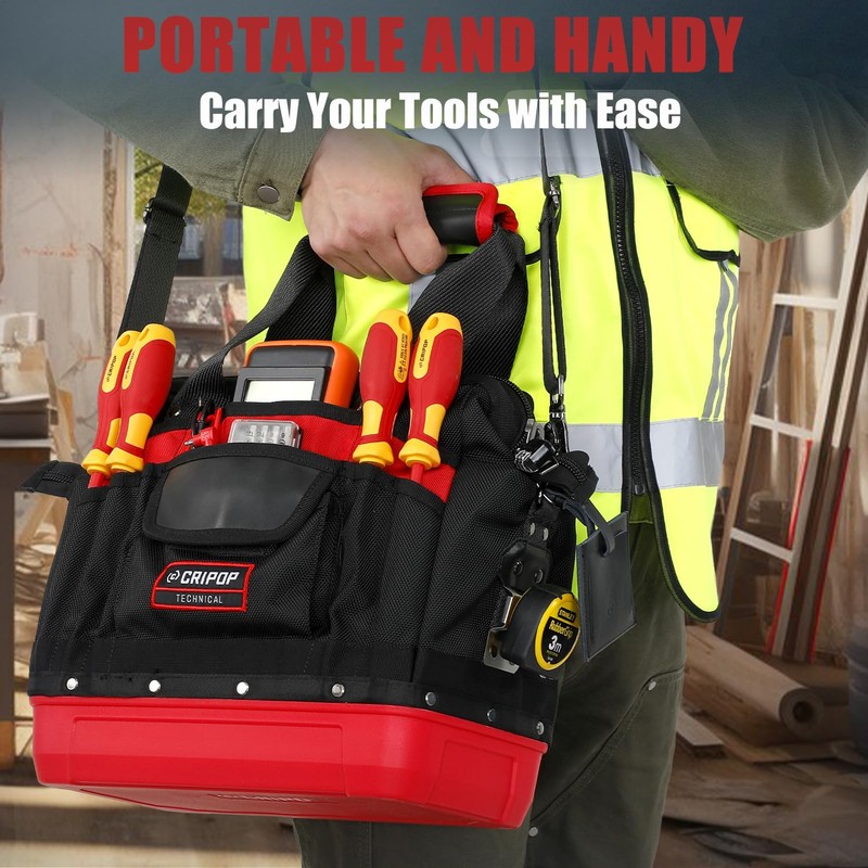 CRIPOP 13 Inch Wide Mouth Tool Bag, Heavy Duty Tool