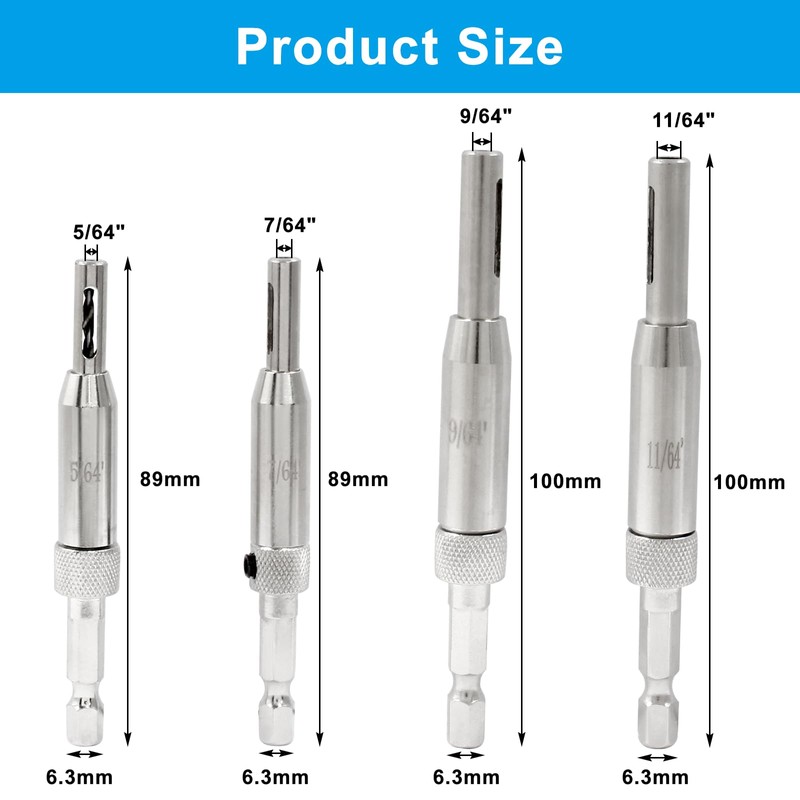 Unlorspy 4Pcs Versatile Sizes HSS Self Centering Drill Bit Set,1/4"