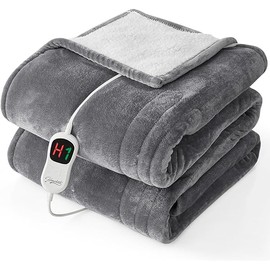 Homemate Electric Heated Blanket Twin - 62"x84" Heating Bed Blankets Throw with 10 Heating Levels 8 Hours Auto Off Fast Heating Over-Heated Protection Ultra Soft Warm Flannel ETL Certified Grey