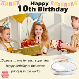 OAVOOK 10 Year Old Girl Birthday Gifts 10th Birthday Gifts Idea Pearl Bracelets with Cute Heart for Daughter/Granddaughter/Niece/Cousin