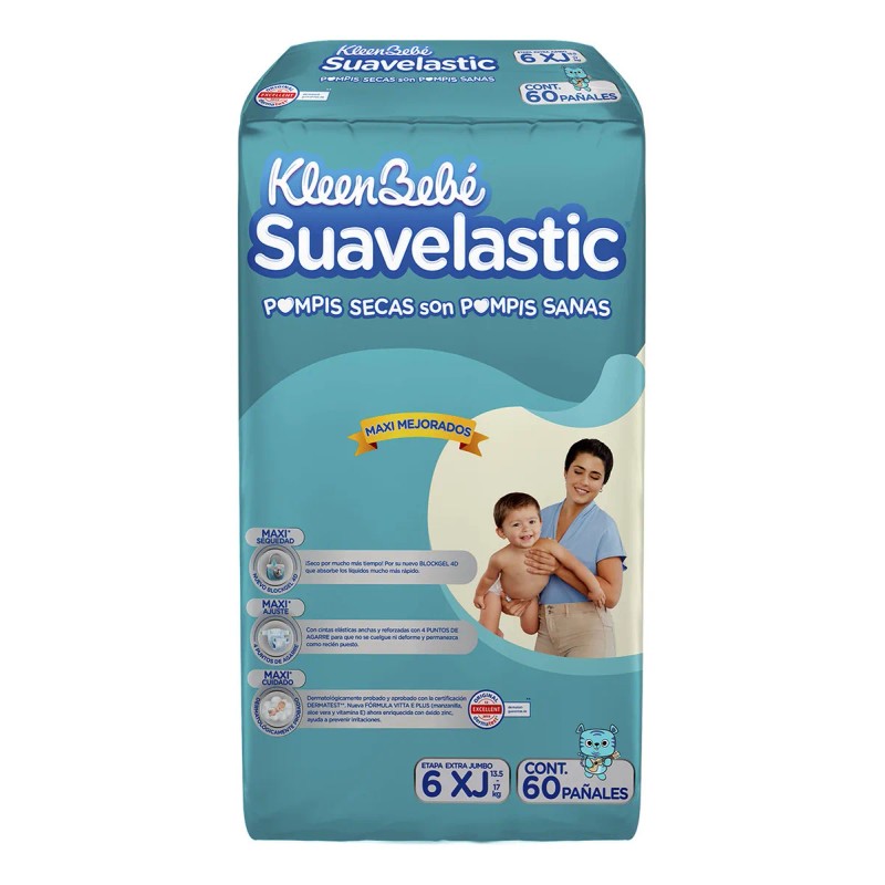 Pañales KleenBebé Suavelastic Etapa 6 Unisex 60 Piezas