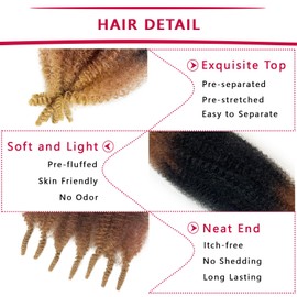 1B/30/27 Springy Afro Twist Hair Ombre Marley Twist Braiding Hair 24 Inch Kinky Twist Hair Synthetic Afro Spring Twist Hair for Passion Twist Hair Three Tone Ombre Wrapping Hair for Soft Locs