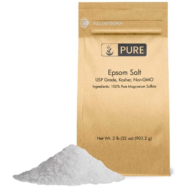 Epsom Salt (2 lb.) by Pure Ingredients, Magnesium Sulfate Soaking Solution, All-Natural, Highest Quality & Purity, USP Grade