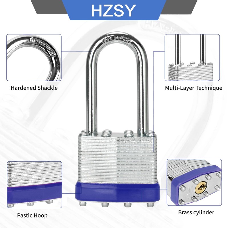 Padlocks Keyed Alike Key Lock, 6 Pack Laminated Steel Keyed