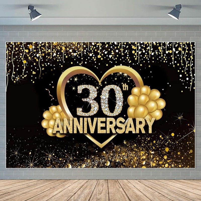 30th Anniversary Backdrop Wedding Anniversary Decorations Backdrop Black Gold 30th