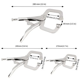JAPCHET 3 Pack C Clamp Locking Pliers Set with Swivel Pads, Locking C-Clamp Set, Welding Clamp Tools Set 6 Inch 9 Inch 11 Inch Heavy Duty for Wood Working
