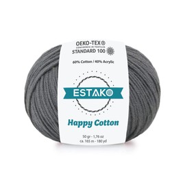 Estako Happy Cotton, 60% Cotton 40% Acrylic Yarn, Soft, Fine/Sport (2) for Crochet and Knitting 1.76 Oz (50g) / 180 Yrds (165m) (4140 - Dark Grey)