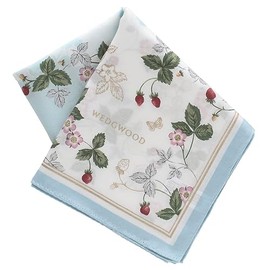 WEDGWOOD 000425-0001-02 Large Print Handkerchief Wild Strawberry Silk & Cotton (Blue) Women's Large Cotton Silk Handkerchief Approx. 22.8 inches (58 cm)
