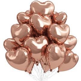 Rose Gold Heart Balloons,12Pcs 18 Inch Rose Gold Aluminum Love Heart Shaped Balloons for Bridal Wedding Engagement Anniversary Birthday Party Baby Shower Valentines Day Decorations