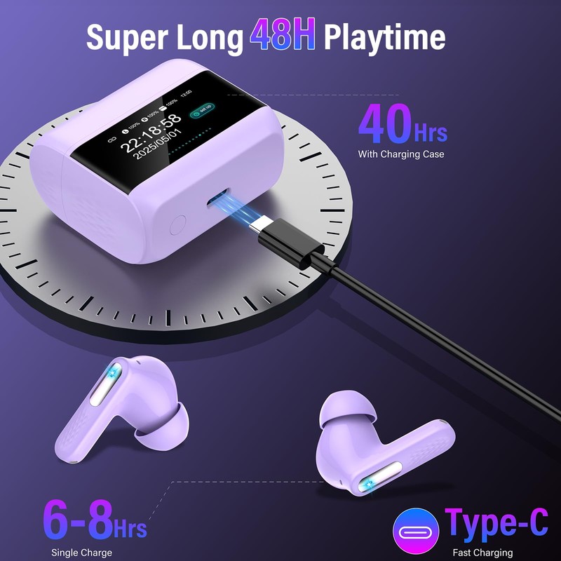 ZYHKON Bluetooth Headphones with Smart Touch Screen, Wireless Charging, USB-C