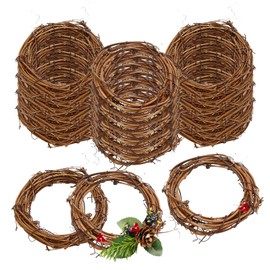 Hoypeyfiy 24PCS Grapevine Wreaths,4inch Natural Rattan Wreath Set, Christmas DIY Grapevine Garland Decoration for Christmas Wedding Party Decor Home Decor Supply