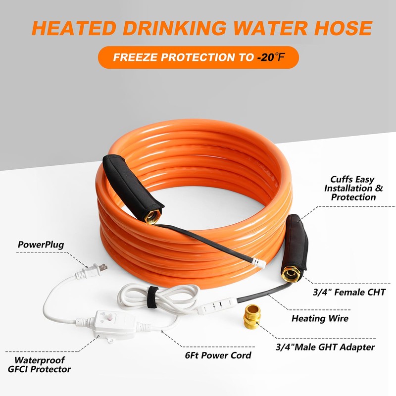 GESUNDTEK Heated Water Hose for RV, 15 Ft Length, Orange,