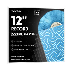 12 Inch Vinyl Record Sleeves - Vinyl Sleeves for Record | Crystal Clear Vinyl Record Sleeves Outside | 3 Mil Thick LP Album Sleeves, Pack of 25