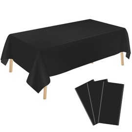 YSYJ 3 Pack Black Plastic Tablecloth Disposable Rectangular Table Cloth 54 x 108 Inch Table Cover for Parties