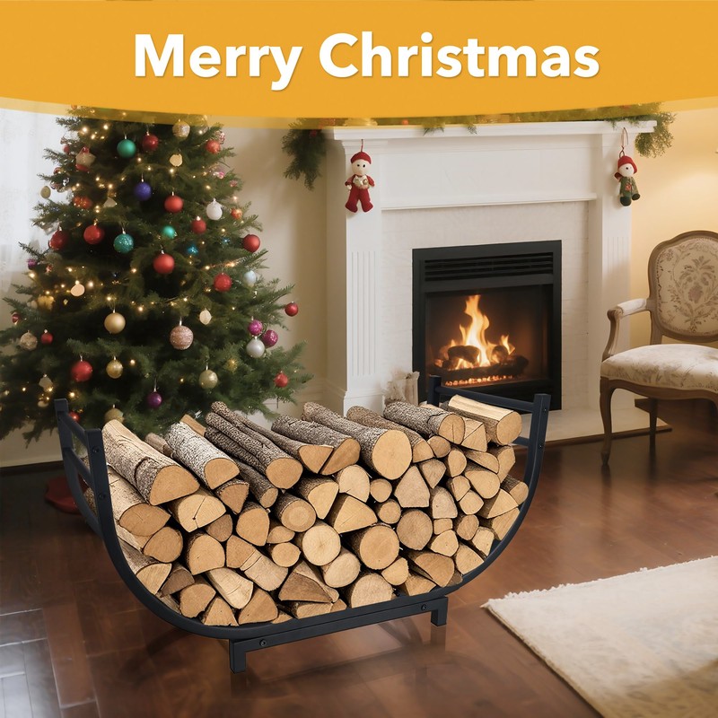 facka Curved Firewood Rack, 30 Inch Indoor Outdoor Log Firewood