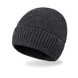 KENNETH COLE REACTION Men's Herringbone Knit Beanie, Charcoal, One Size