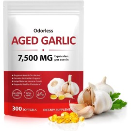 Micro Ingredients Odorless Garlic 7500mg Per Servings, 300 Softgels | 2 Years Aged Garlic Extra...