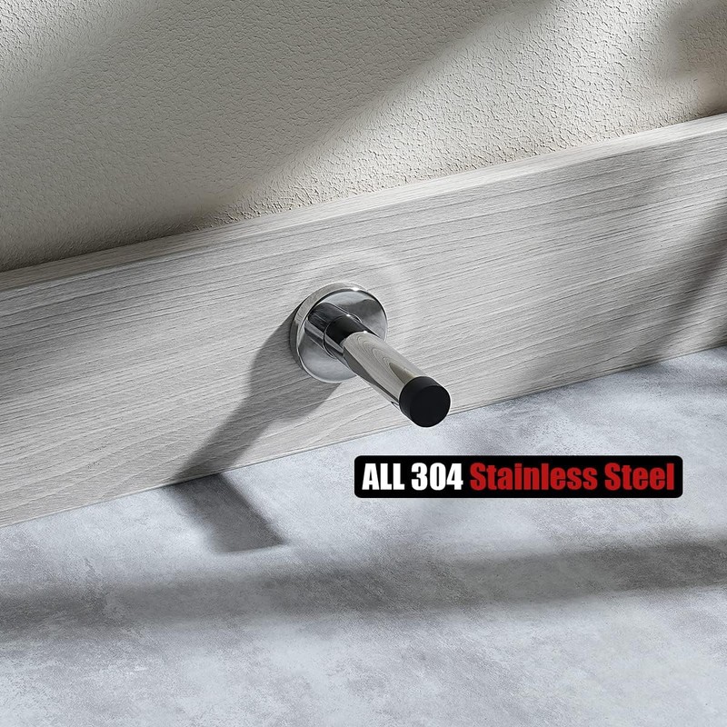 4 Pack Polished Chrome Door Stopper with Black Tip, 304