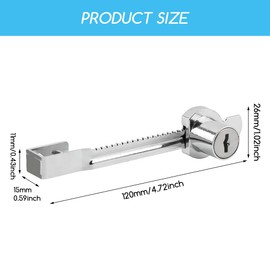 3 pcs Sliding Glass Door Lock Display Case Lock with Key, Security Slide Glass Case Lo-ck with Chrome Finish for Child Proof Safety Cabinet Glass, Keyed Alike Showcase Display