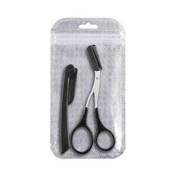 Comb Scissors + Folding Eyebrow Knife, Eyebrow Trimming, Set of 2 (Flash Bag), Women's, Men's, Eyebrow Cut, Eyebrow Comb Included, Eyebrow Scissors, Razor, For Beginners, Compact, Portable
