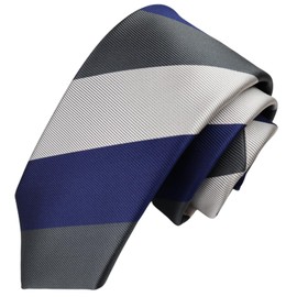 Michi Kolondon MKJ-036 Wrinkle-Resistant Bonding Processing Fabric Lined Volume, Made in Japan Necktie Brand KOSHINO Striped Pattern, 100% Silk, Unisex, multicolor (gray / navy)