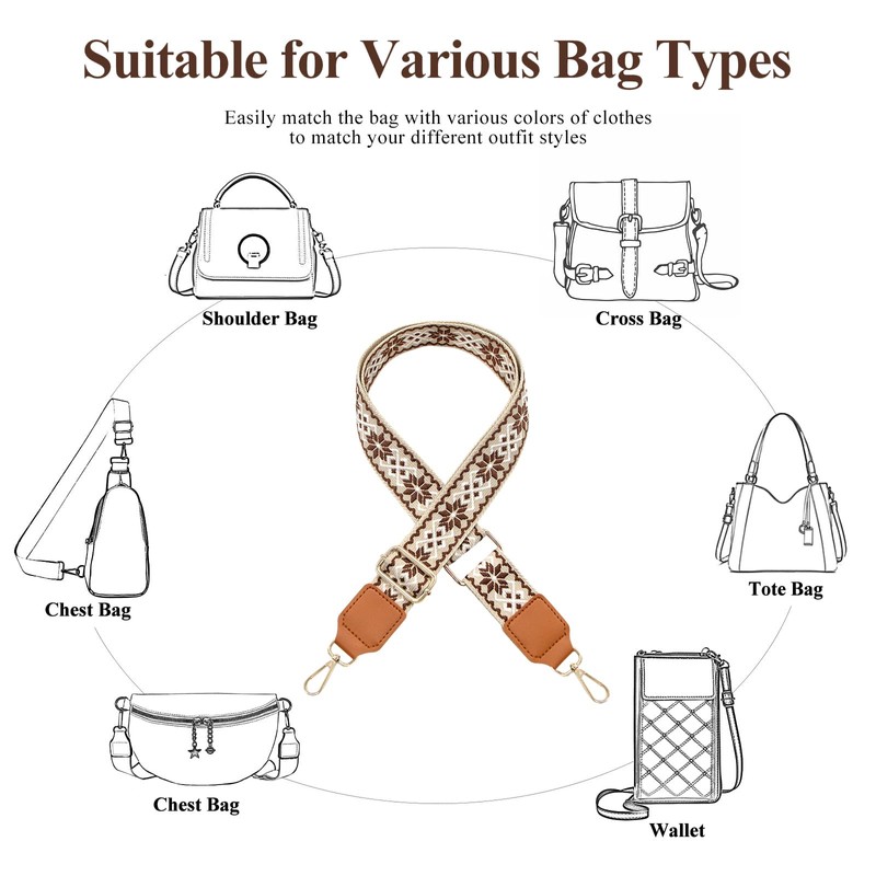 Wide Purse Strap Women Adjustable Replacement Bag Straps Embroidery Guitar