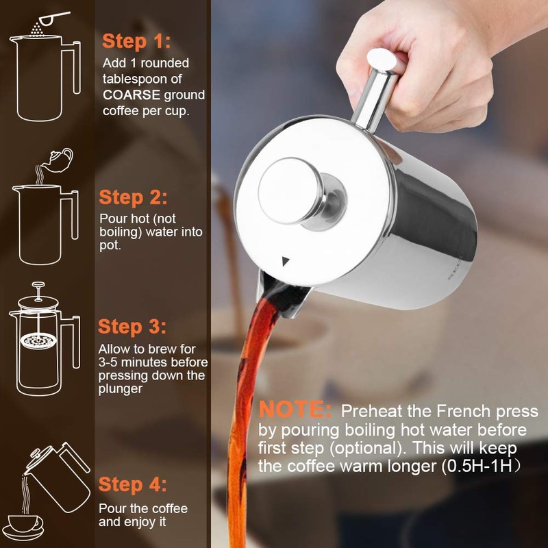 Secura French Press Coffee Maker, 304 Grade Stainless Steel Insulated