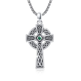 YueYuan Celtic Cross Necklace for Men 925 Sterling Silver Irish Cross Pendant Celtic Knot Necklace Religious Jewelry Gifts for Birthday Christmas Holiday