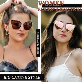 Joopin Oversized Cateye Sunglasses Fashion Cat Eye Sun Glasses UV400 Trendy Becky Shades for Women Ladies Sunnies (Tortoise Brown + Mirrored Pink)