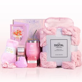 Birthday Gifts for Women, Self Care Gift Box Baskets with Luxury Flannel Blanket for Girlfriend (Pink)