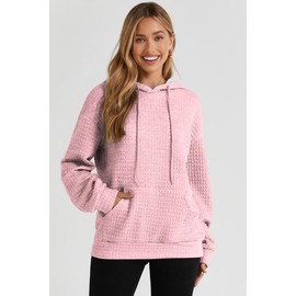 SHEWIN Oversized Sweatshirt for Women Loose fit Casual Long Sleeve Waffle Hoodies Pullover Sweatshirts Soft Trendy Fall Outfit for Women 2024,US 18-20(2XL),Pink