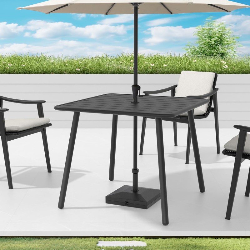C-Hopetree Square Metal Outdoor Dining Table with Umbrella Hole for
