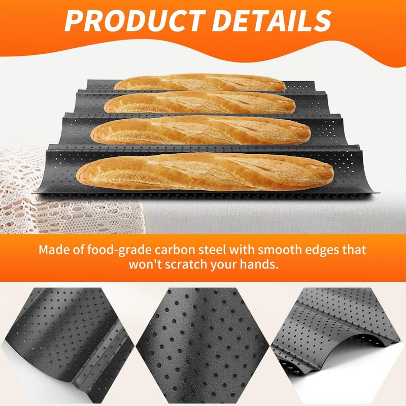 QWLWBU 5 Pcs Baguett-e Bread Pan Set,Nonstick 4-Slot Perforated French