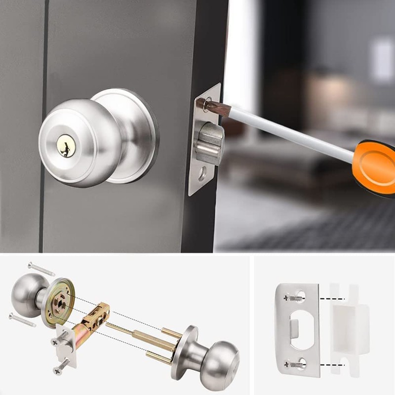 AMOTOFO Door Knobs with Lock Round Style Knob, Perfect for