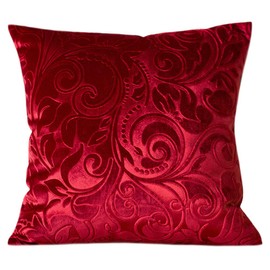 TangDepot Heavy Velvet Embossing Throw Pillow Cover, Classis Floral Anaglyph Velvet Fabric, Decorative Pillow Cover, Indoor/Outdoor Pillows Shell, Cushion Cover - (14" x 14", C08 Red)