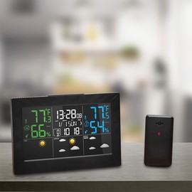 FISHTEC Weather Station LCD Colours with Wireless Outdoor Sensor - Weather Forecast J + 3 - Frost Warning Function - Temperature - Humidity - Air Pressure - Hours - Moon Phase