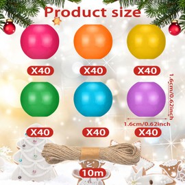 240 Pcs Neon Color Christmas Wooden Beads Bulk for Jewelry Making, Colorful Round Hot Pink Blue Yellow Purple Green Orange Craft Beads for DIY Garland Xmas Holiday Tiered Tray Tree Decor, 16mm 6 Color